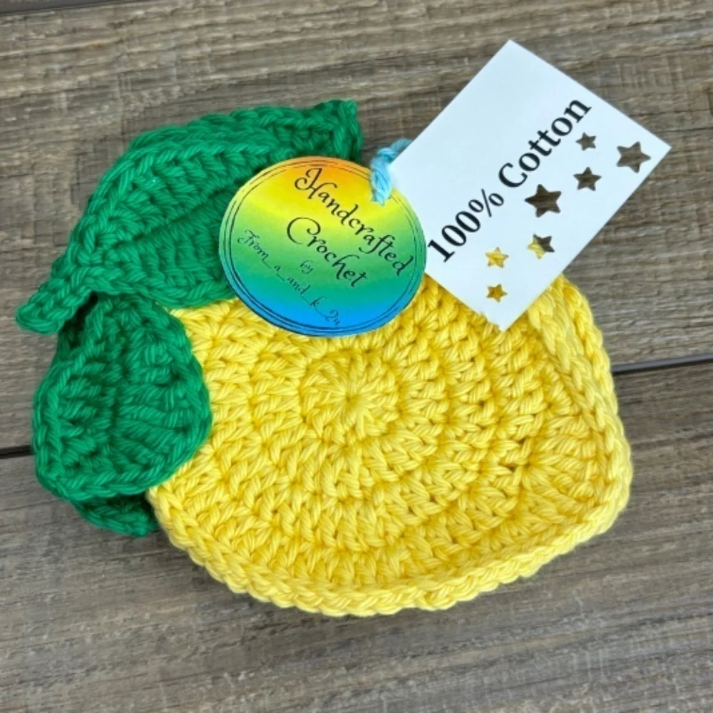 Lemon Cup Mug Coasters Set of‎ 4 Handcrafted Crochet by Seller Cotton